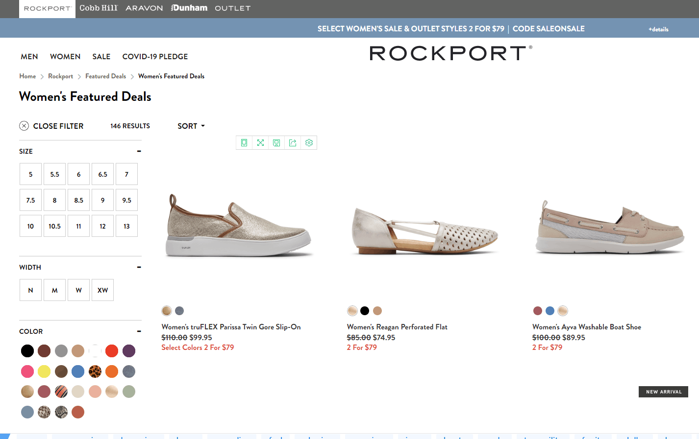 Rockport优惠码2024-Rockport网站精选折扣区女鞋2件$79促销美境免邮